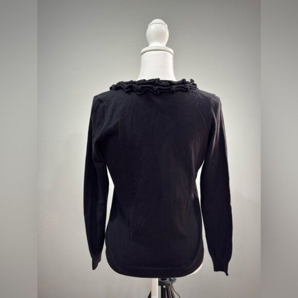 Black Talbots Ruffle Edge Cardigan Sweater Size SP EUC - Picture 2 of 7